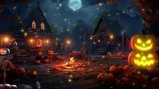 🎃 Haunted Farm Halloween Day 🎃 Cozy Autumn Village Ambience with Crackling Fire and Cauldron Boil