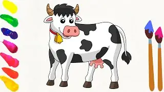 How to draw Cow Coloring for kids | step by step coloring totorial easy | coloring paint #howtodraw