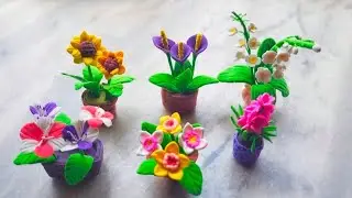DIY Miniature Flowers|DIY How To Make Polymer Clay Miniature Flowers💡 Clay Clay Flower Pots😍 
