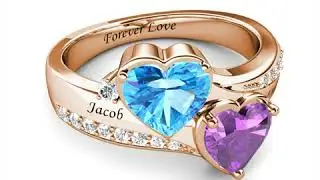 Promise Ring for Her 2 Heart Birthstone with Engraving
