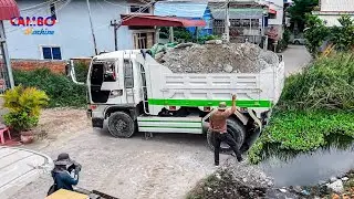 Nicely First Start Landfill Task! by Smart Driver 5TTrucks Unloading Rock & DOZER Pushing clear land