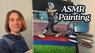 ASMR Painting a Home Run Baseball Portrait (3 Hours, No Talking)