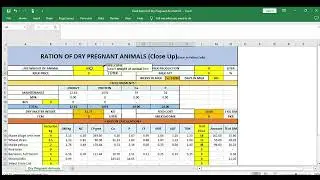 Feeding of Dry Pregnant Animal by excel sheet method