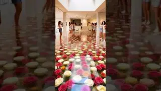 s3D red gold rose flower cafe floor design #shorts #design #caff&egrave; #3d