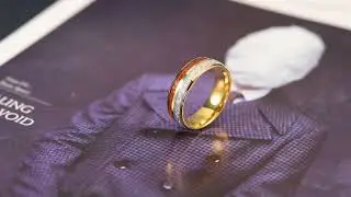 King Will Meteor Collection Imitated Meteorite & Wood Inlay with Gold Plated Ring
