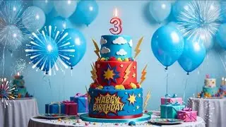 Happy Birthday Song Video 💙 Sweet Melody Blue Background for 3-Year-Old Boy