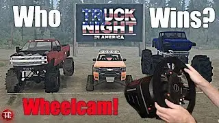 SpinTires MudRunner: Truck Night In American BATTLE w/ Thrustmaster Wheel!!