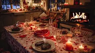 Romantic Valentine Cooking Ambience 💖 Cozy Kitchen, Fireplace, Snowfall & Sweet Cooking Sounds