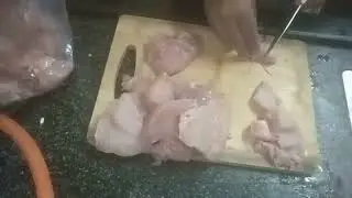 Cutting chicken pieces for chicken 65 