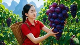 how to harvest giant exotic grapes with local farmers to sell at local market