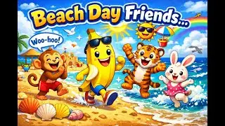 Banana & Friends Beach Day 🏖️🍌 | Fun Cartoon Poem for Kids 🌈