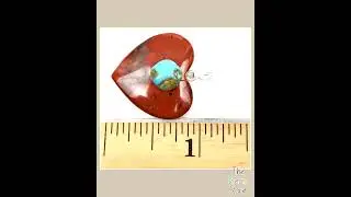 Elegant Red Jasper & Turquoise Heart Pendant on 18
