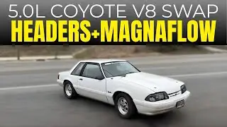 Ford Mustang LX 1992 года с двигателем Coyote 5.0L V8 и 14-дюймовыми глушителями Magnaflow!