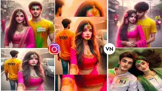 Holi Couple T-shirt Name Ai Photo Editing | Holi T-shirt Name Photo Video Editing