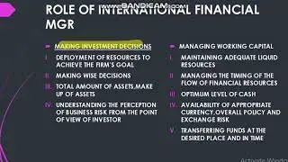 ROLE OF INTERNATIONAL FINANCIAL MANAGER  INTERNATIONAL FINANCE