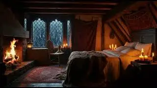 Stormy Medieval Night 🌩️🔥 Rain, Fire & Rolling Thunder | Study/Relax/Focus Ambience (3 Hours)