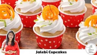 Soft & Spongy Eggless Jalebi Cupcakes Recipe | Fusion Eggless Cupcake Recipe ~ The Terrace Kitchen
