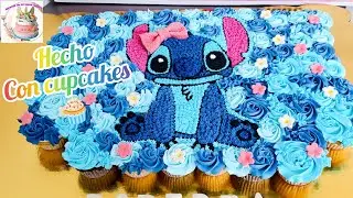Pastel de cupcakes de Stitch 🩵 como hacer un pastel de cupcakes | Stitch cupcakes #cakes #pastel