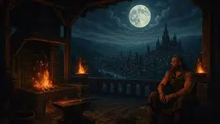 Cozy Dark Fantasy Blacksmith Ambience &ndash; Moonlit Medieval City & Campfire