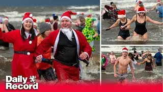 Hundreds of Scots take part in Boxing Day Dip in the sea for charity at Ayr beach