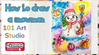 How to Draw A Snowman Landscape|Step by Step|Color Pencil &Water Color Art is Fun| Christmas Theme