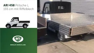 Elektrotransporter ARI 458 Pritsche L (155cm) -  mit Riffelblech, Laubgitter und Anh&auml;ngerkupplung