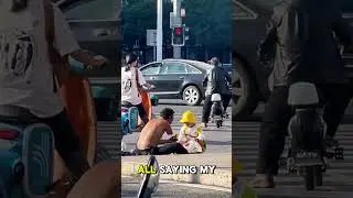 The kind-hearted child offered food to the homeless man