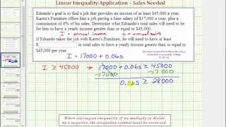 Ex: Solve a Linear Inequality in One Variable Application Problem (Commission Job)