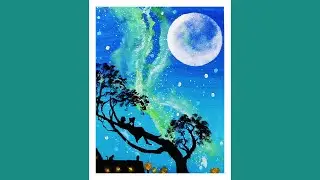 reading in the moonlight acrylic painting、