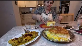 cooking persian tachin pilav with juicy chiken -تهچین پلاو