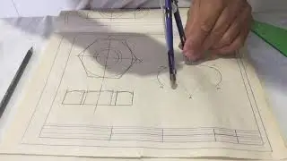 Tuerca hexagonal con vistas e isometrico