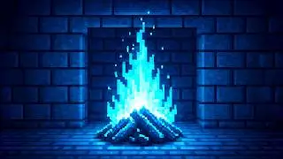🔥 Cozy Blue Pixel Fireplace (8 Hours) Crackling Logs & Burning Fire Sounds (No Music)
