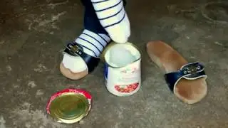 Recycling with my blue exercise sandals