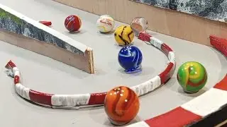 Marble races marble run at Rocky mountain raceway. 22mm challenge compilation. race day 1, ASMR