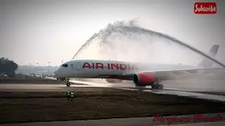 Historic Moment: Air India's Inaugural Airbus A350 Arrival in India with Water Cannon Salute!