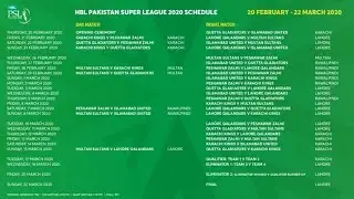 PSL 2020  schedule PAKISTAN SUPER LEAGUE 2020 SCHEDULE PSL 5 PSL v