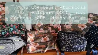 Jujube bags: Whimsical Whisper, Navy Duchess, H. Potter Fyling Keys, ADF Disney & Queen of the Nile