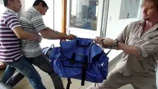 Strength test - prototype - Backpack Bed by Swags for Homeless 2 men VS founder designer Tony Clark