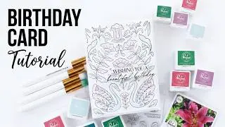 Using Pinkfresh Studio's Swan Reverie Rubber Stamp and Stencils to Create a Birthday Card
