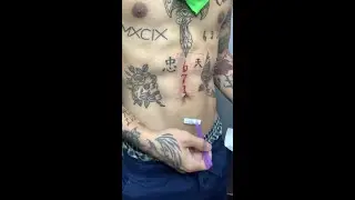 OHHYeAH!🔥🤘🏽😈 #stomachtattoo #diy #tattoo #blackink #saniderm #bodyart