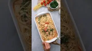 Schnelle Ofen-Lachs-Pasta 🍝 🐟 #EinfachTasty #OfenLachsPasta #LachsPasta