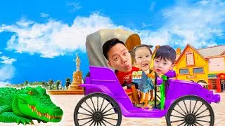 Cam Cam c&ugrave;ng em Mỡ đi c&ocirc;ng vi&ecirc;n nước, giải cứu khủng long, c&aacute; sấu khổng lồ