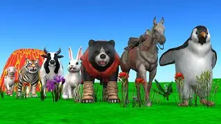Paint & Animals Mammoth,Gorilla,Lion,Duck,Cow,Panda Fountain Crossing Transformation Animal Cartoon