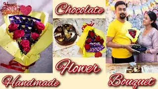 Handmade bouquet with chocolate and real Flower | Bouquet making ideas | Bouquet wrapping tutorial