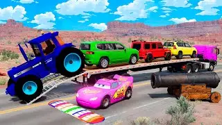 Flatbed Truck McQueen | Transportation with Truck - Pathole vs Car #013 | BeamNG.Drive Gameplay