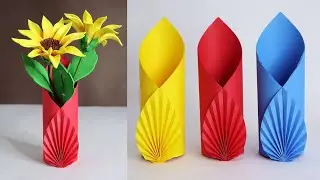 Making Paper flower vase step by step ll Easy origami paper vase tutorial ll