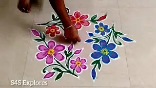 Beautiful flower kolam 7x4 dots #s4sexplores #margazhikolam #colourfulkolam #flowerkolam #art