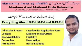 MANUU B.Ed, M.Ed & D.El.Ed | Complete Information | Admission, Seat Availability #MANUU #RizwanZahir