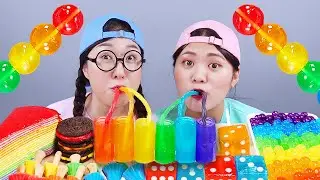 Rainbow Dessert Jelly Chocolate Mukbang DONA DONA