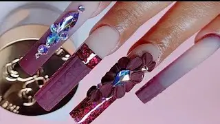 AUTUMN ACRYLIC NAILS/ BURGUNDY NAIL DESIGN/ BEGINNER FRIENDLY NAIL TUTORIAL